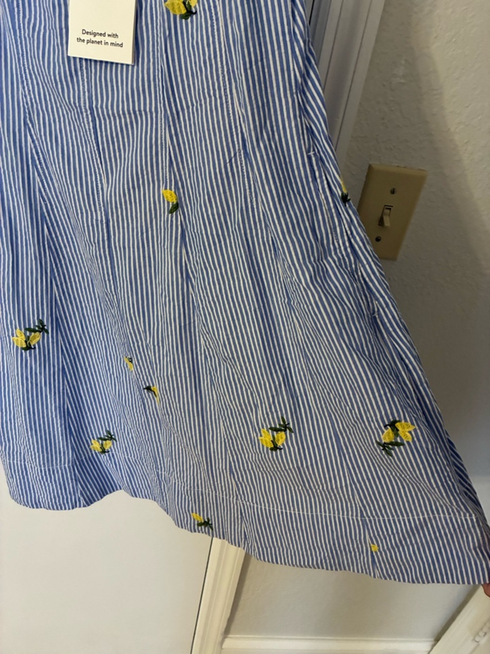 Women’s Free Assembly Blue Striped Lemon Embroidered Dress - Picture 2 of 11